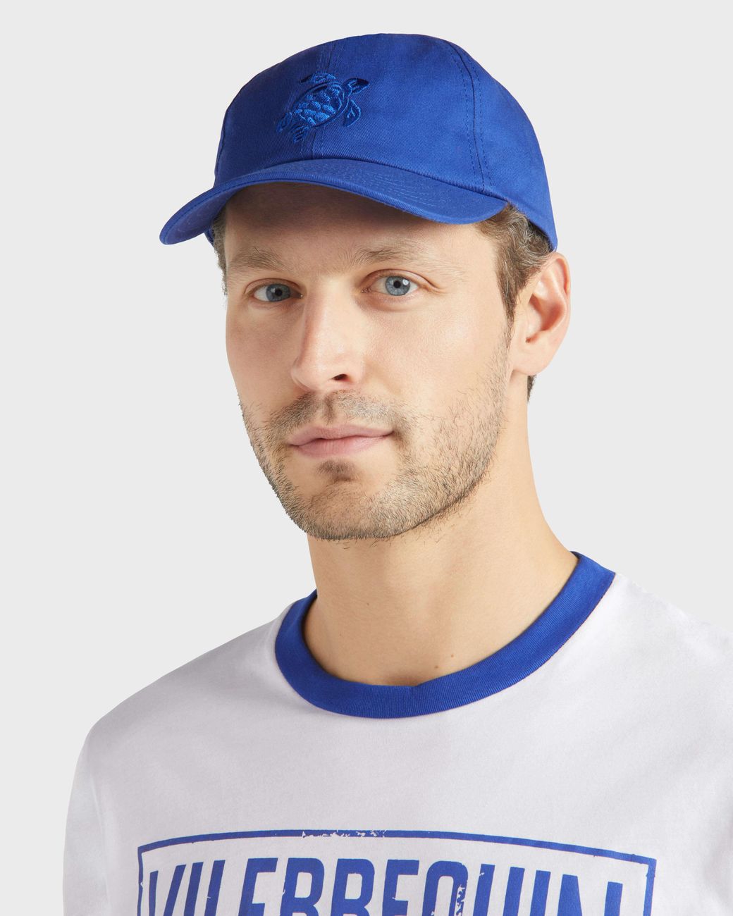 Vilebrequin Blue Solid Cotton Cap Turtle Embroidery