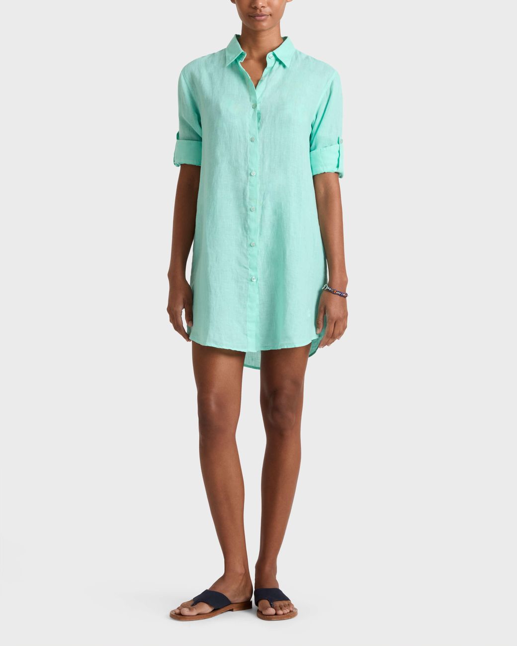 Vilebrequin Green Linen Shirt Dress Solid