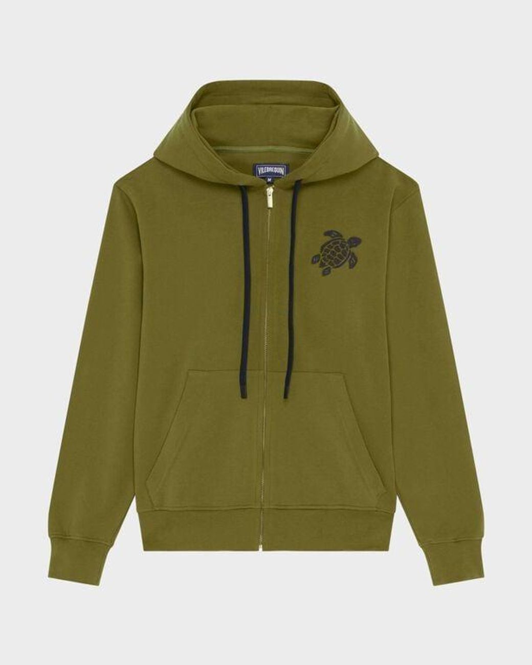 Vilebrequin Blue Cotton Full Zip Hoodie Big Turtle Embroidery for men