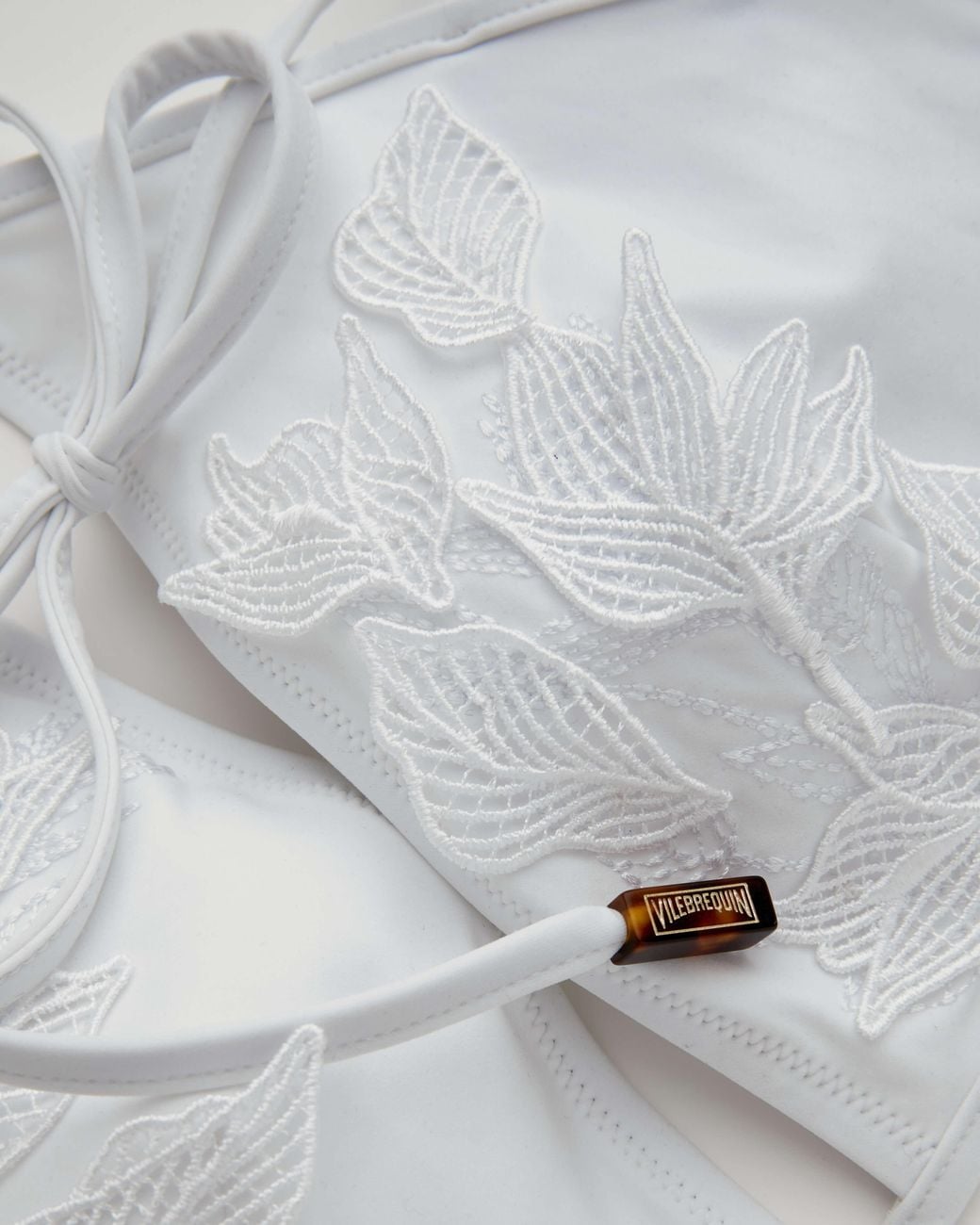 Vilebrequin White Embroidered Triangle Bikini Top Strelitzia Flower