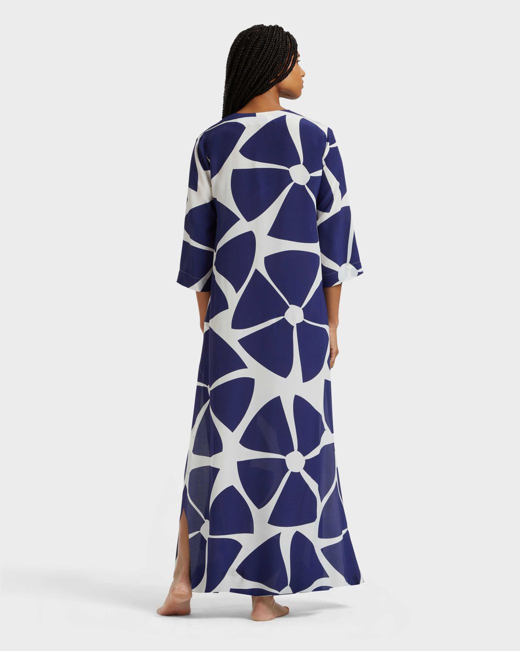 Vilebrequin Blue Long Silk Crepe De Chine Kaftan Big Flowers