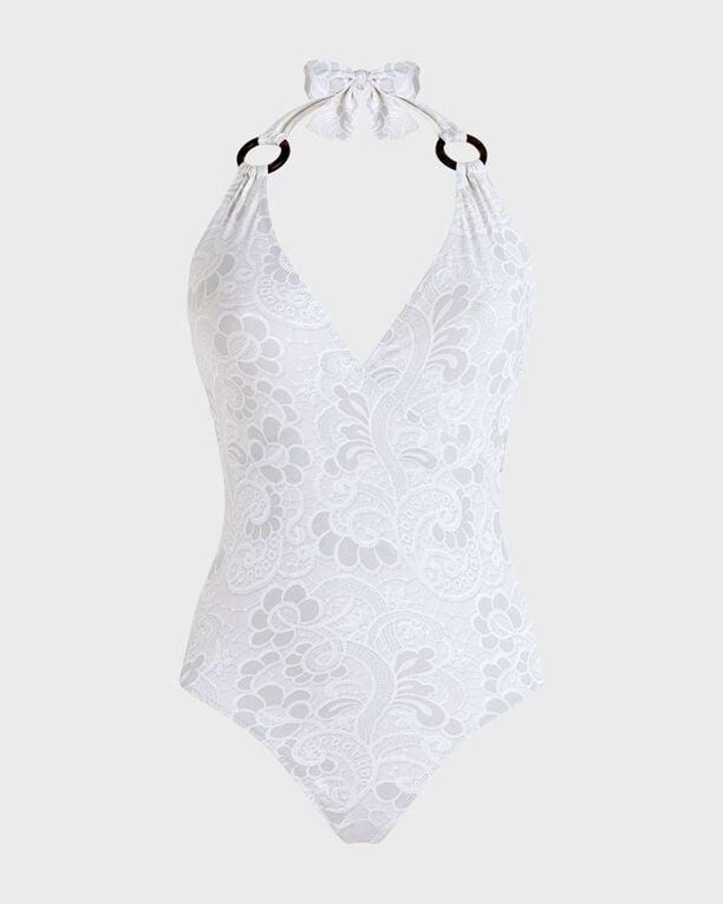 Vilebrequin White Trompe-L'Ail Guipure Print One-Piece Swimsuit