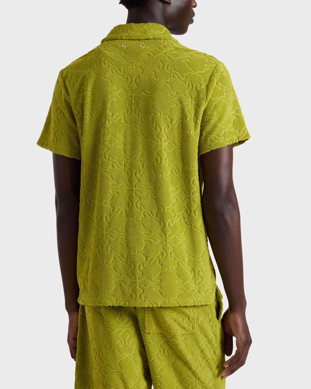 Vilebrequin Yellow Terry Bowling Shirt Turtles Net Jacquard for men