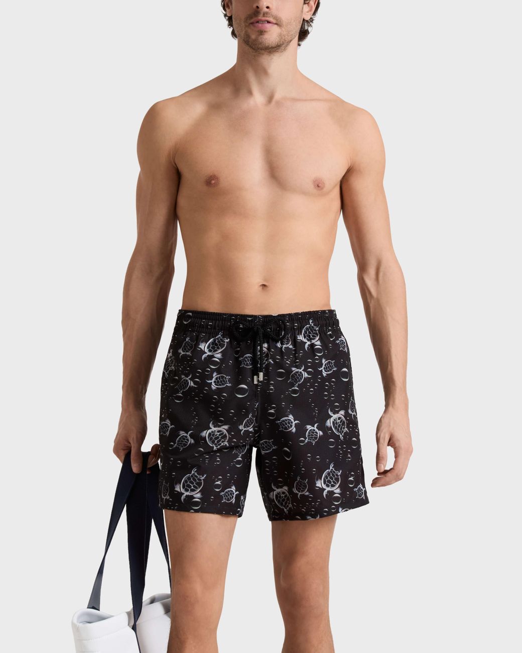 Vilebrequin Black Micro-Perforated Ultra-Light And Packable Swim Shorts Bubble Turtles 3D for men