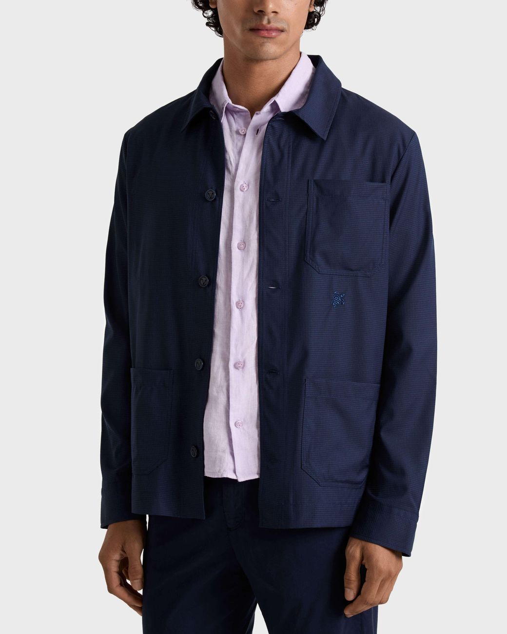 Vilebrequin Blue Wool Overshirt Micro Carreaux for men