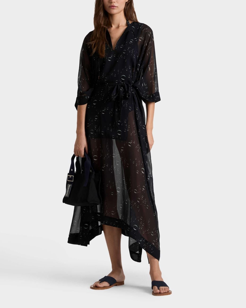 Vilebrequin Long Crêpe Georgette Kaftan Bubble 3d - Kaftan - Louane - Black - Size Osfa