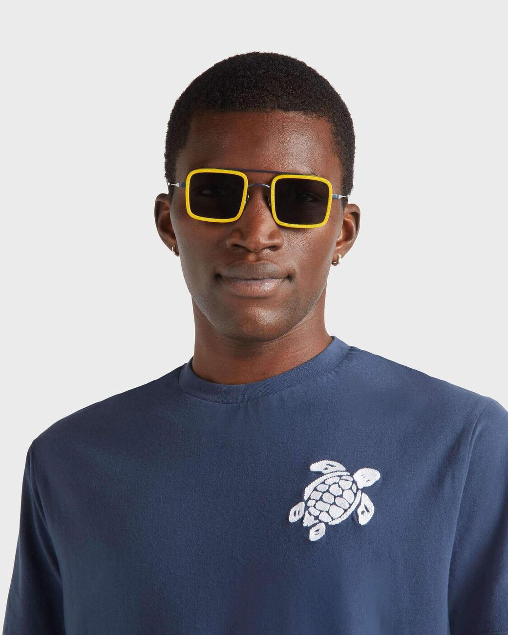 Vilebrequin Blue Organic Cotton T-Shirt Embroidered Turtle for men