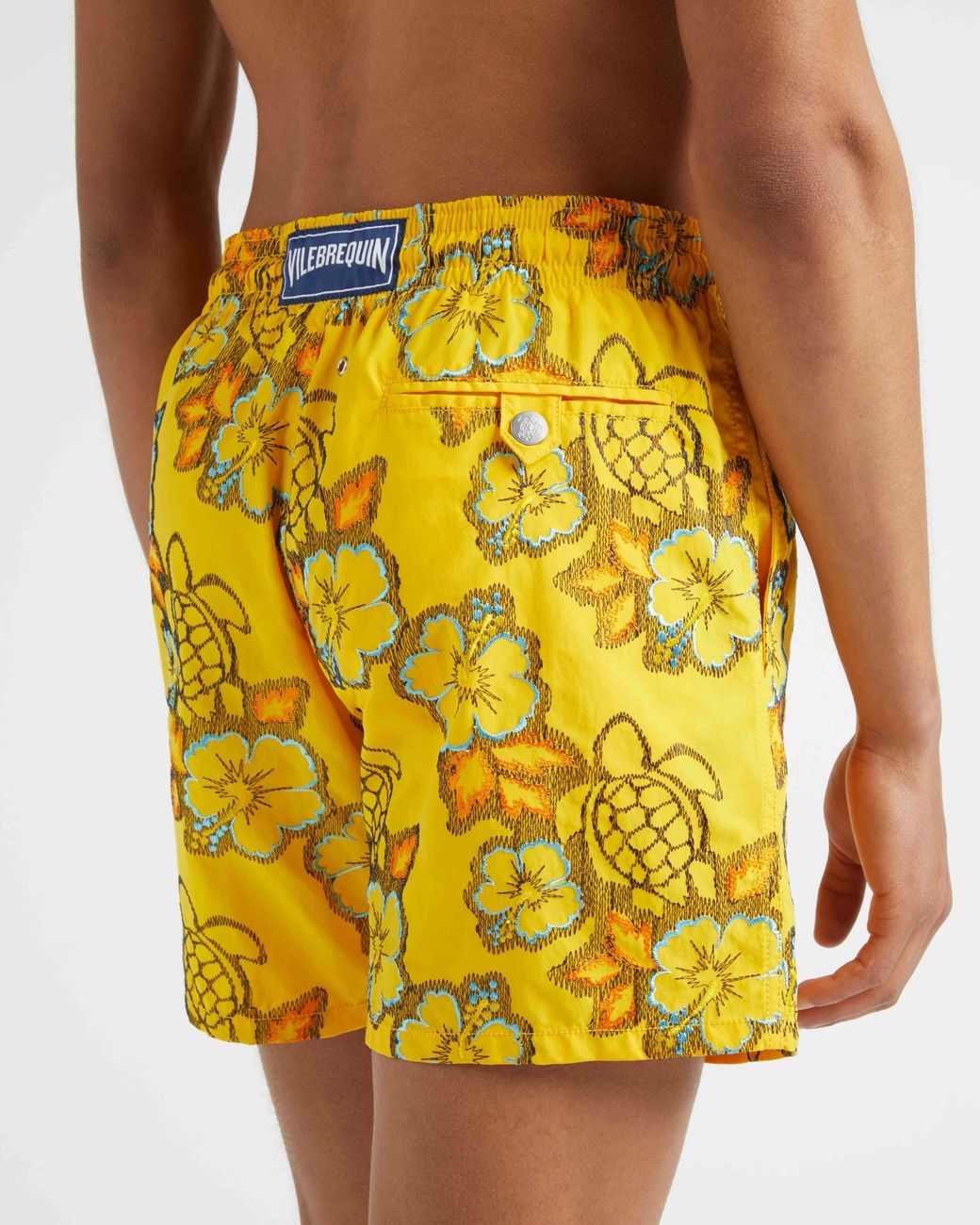 Vilebrequin Yellow Swim Shorts Embroidered Hibiscus for men