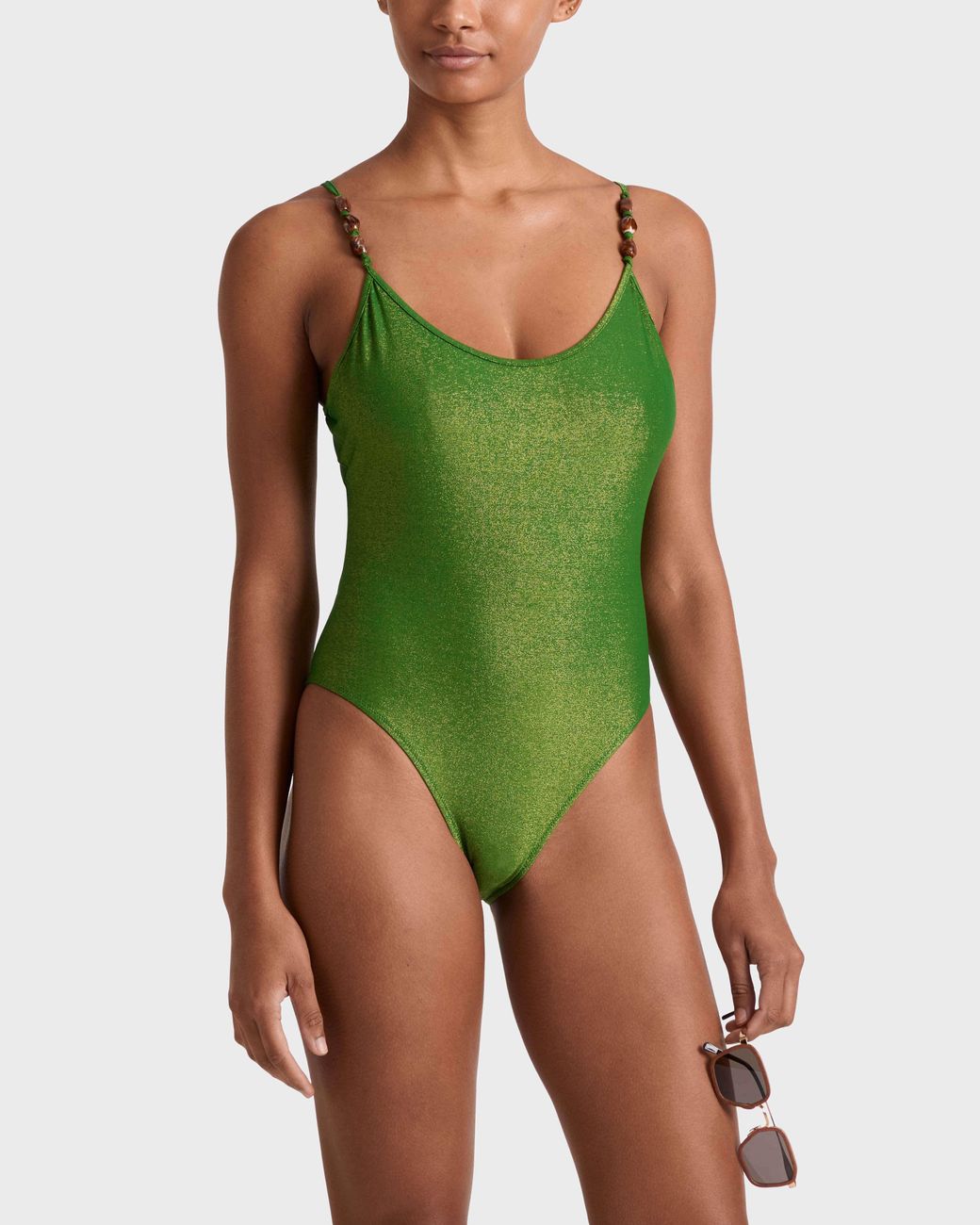Vilebrequin Green Low-Back One-Piece Swimsuit Iridescent Jersey