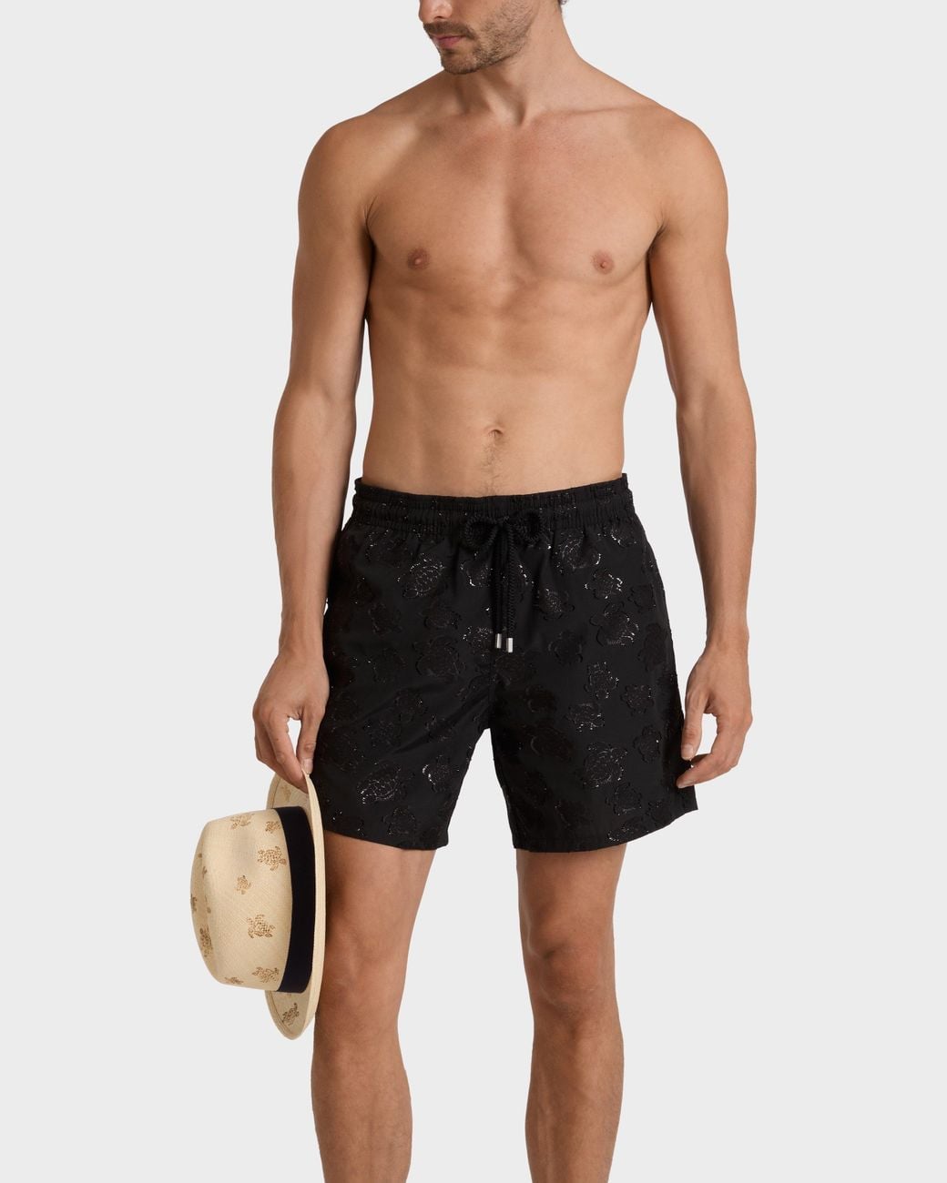 Vilebrequin Black Swim Shorts Ronde Des Tortues Jacquard Broché for men