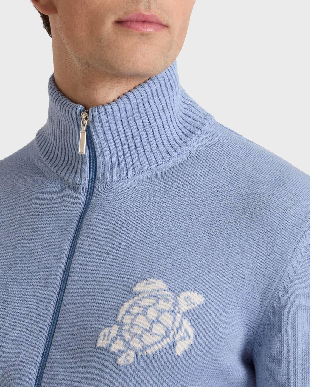 Vilebrequin Blue Cotton And Cashmere Full Zip Sweater Turtle for men