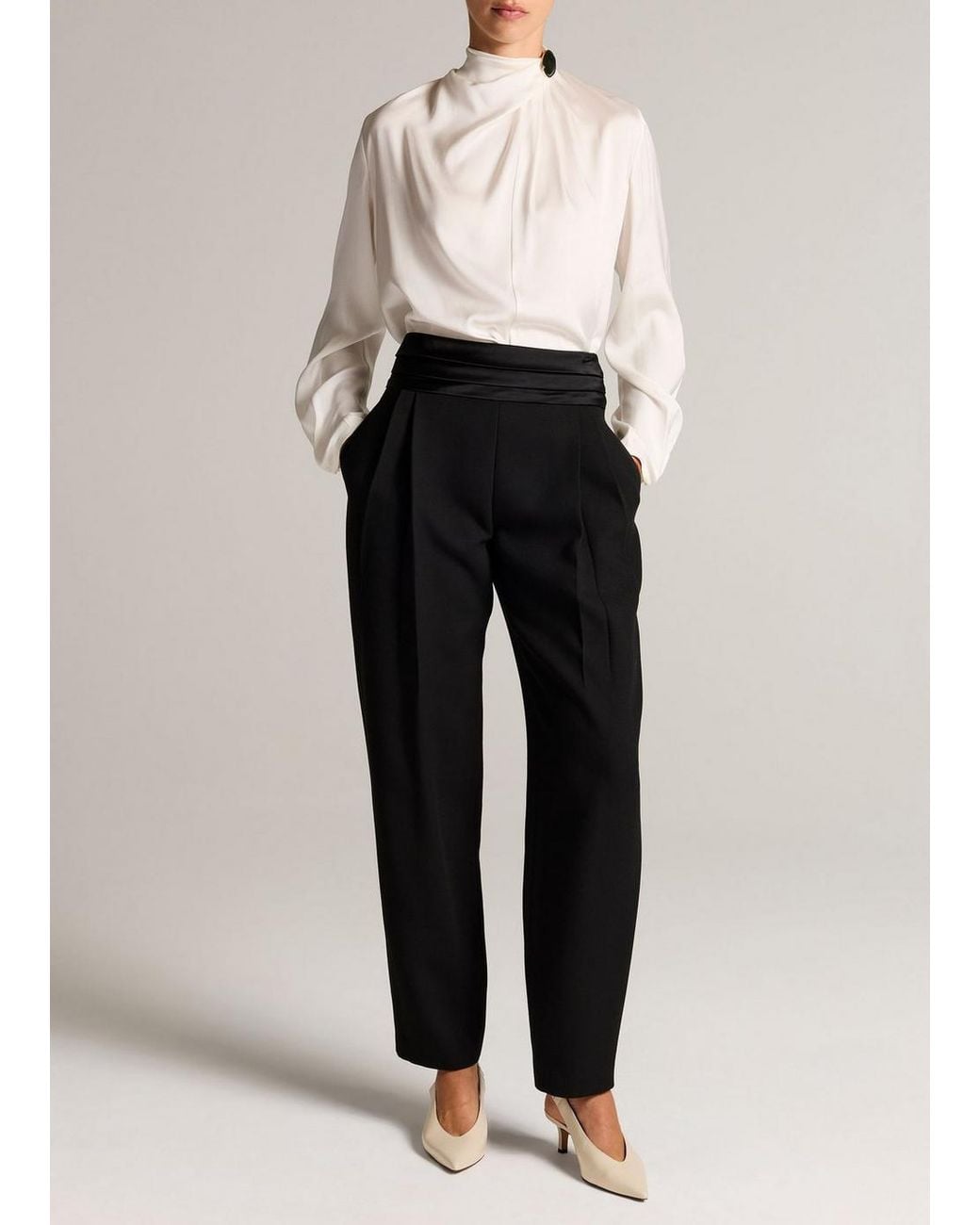 Vince Black High-Rise Sculptural Carrot-Leg Tuxedo Pant