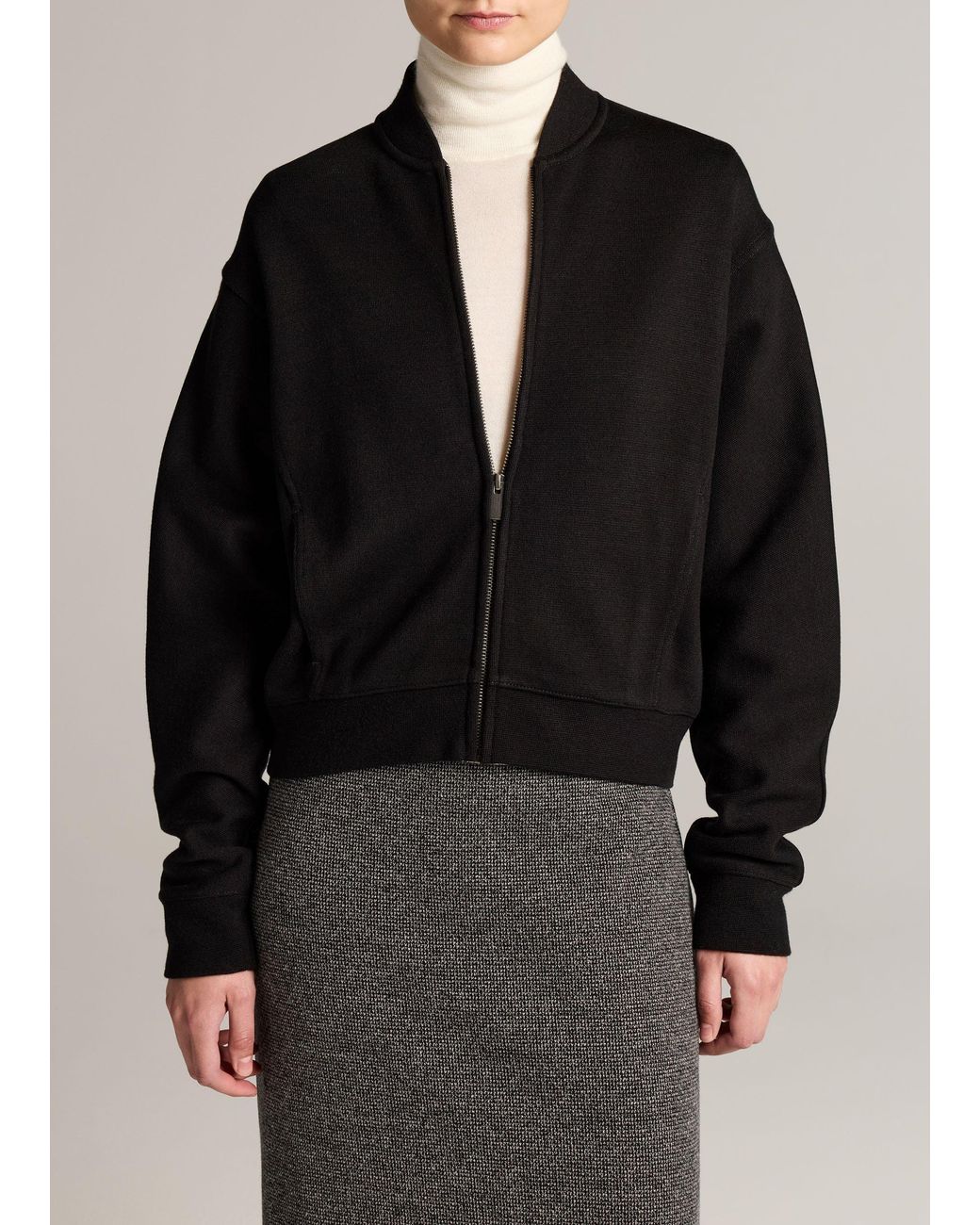 Vince Black Ponte Knit Bomber Jacket