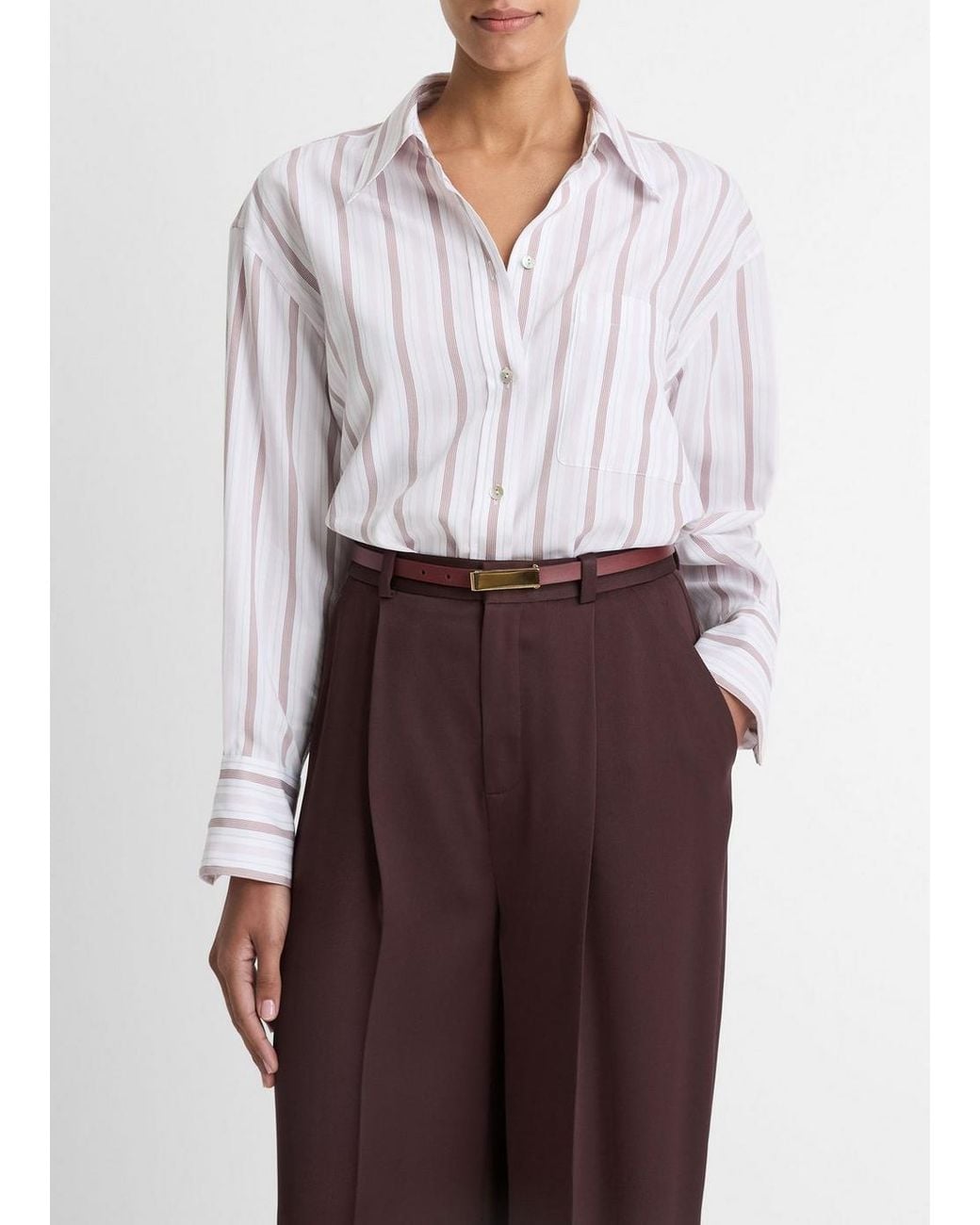 Vince White Striped Twill Oversized Shirt