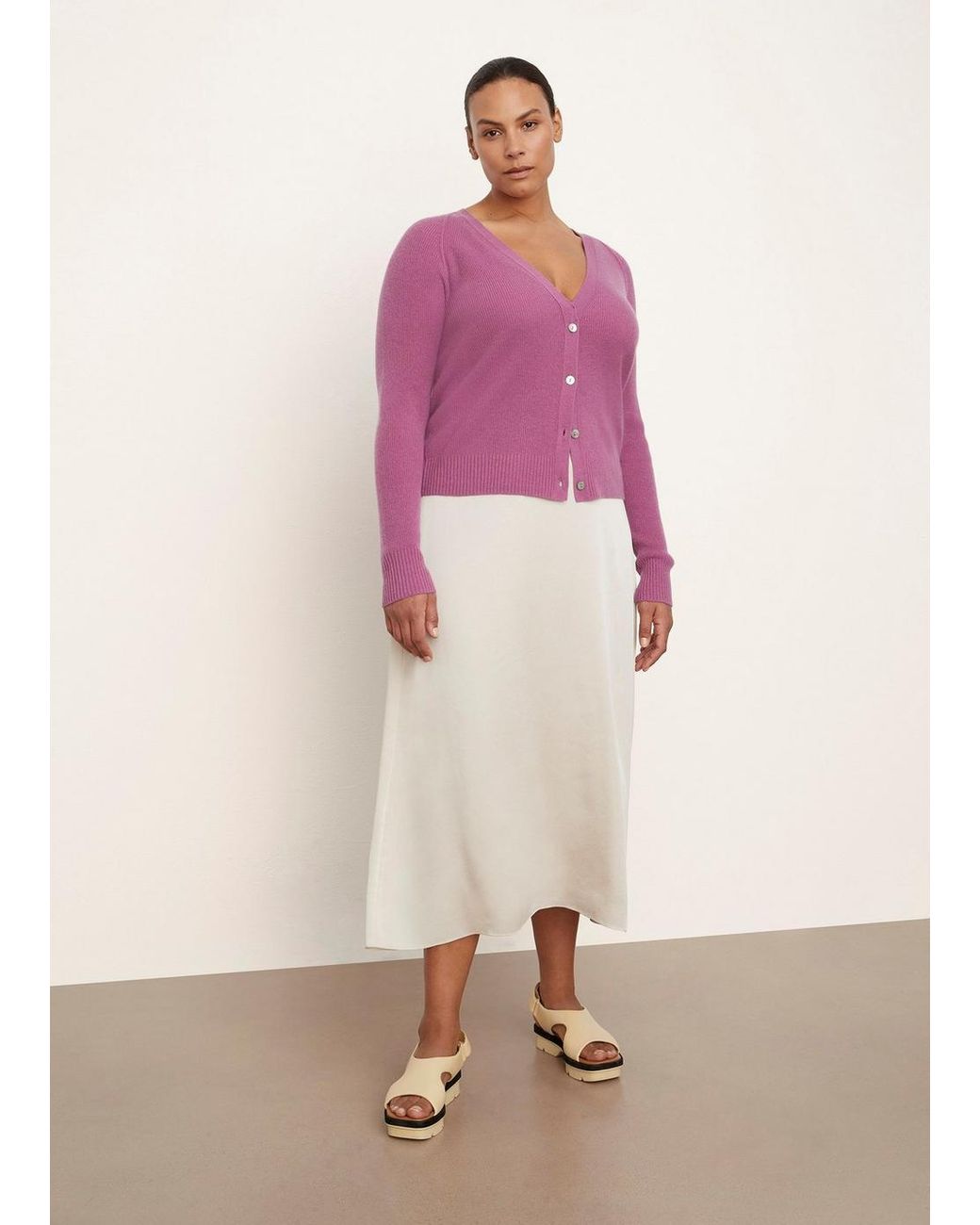 Vince Cashmere Ribbed Raglan Cardigan, Pink, Size 3xl Lyst