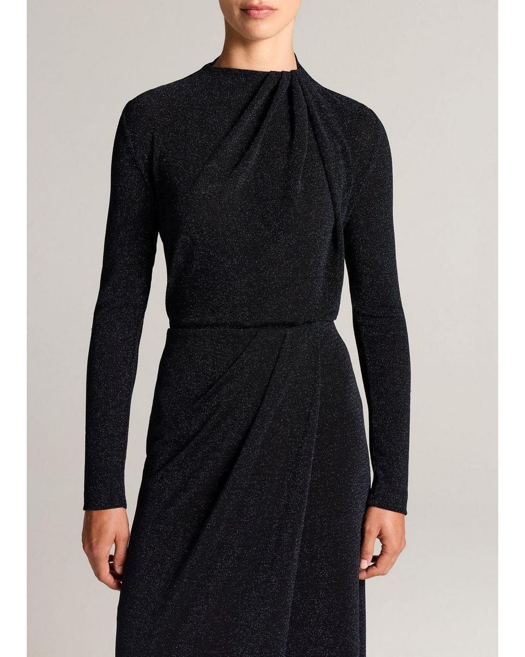 Vince Black Metallic Jersey Twist-Neck Long-Sleeve Top