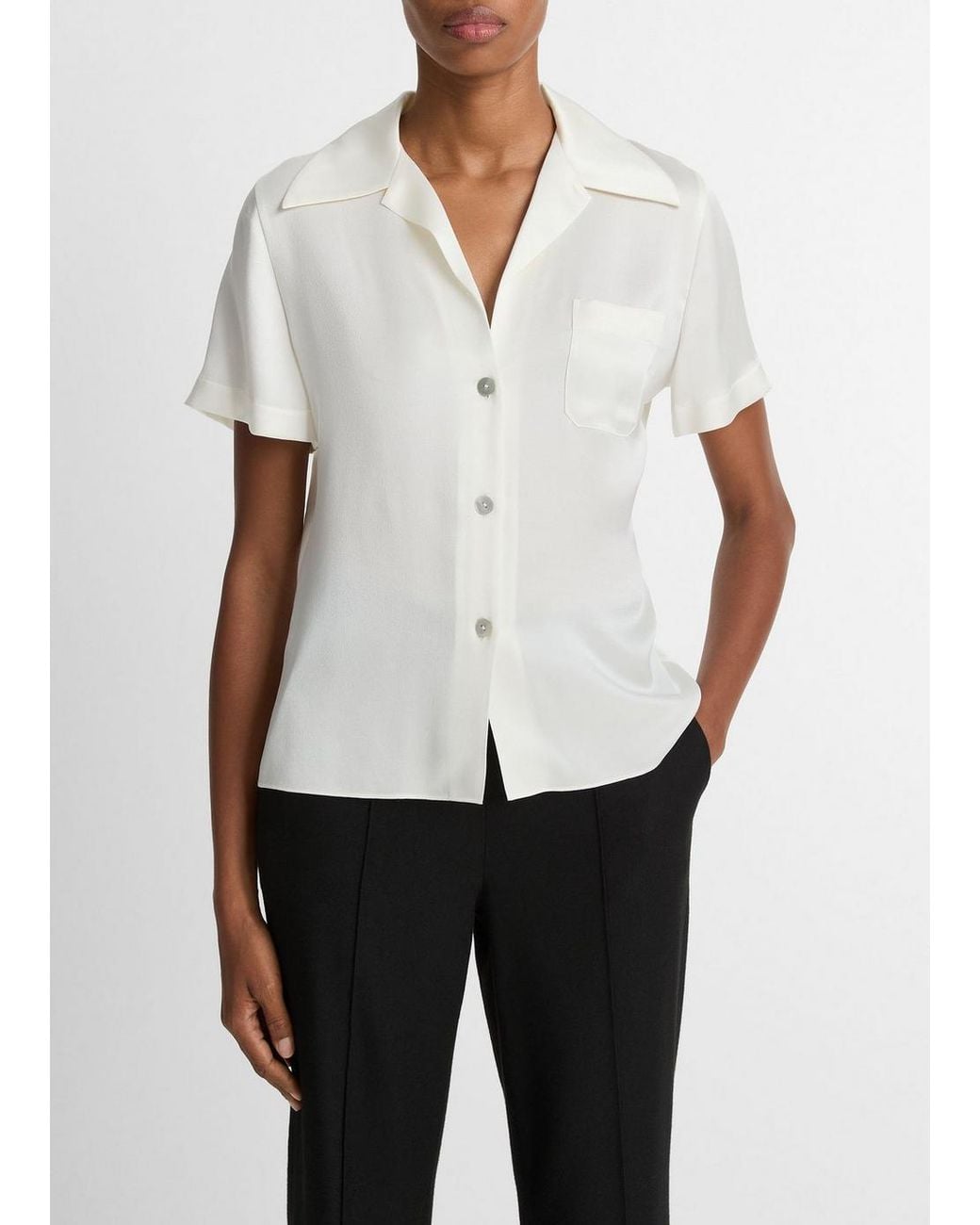 Vince White Silk Short-Sleeve Button-Front Shirt