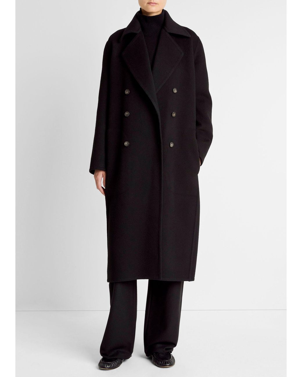 Vince Black Wool-Blend Double-Breasted Long Coat