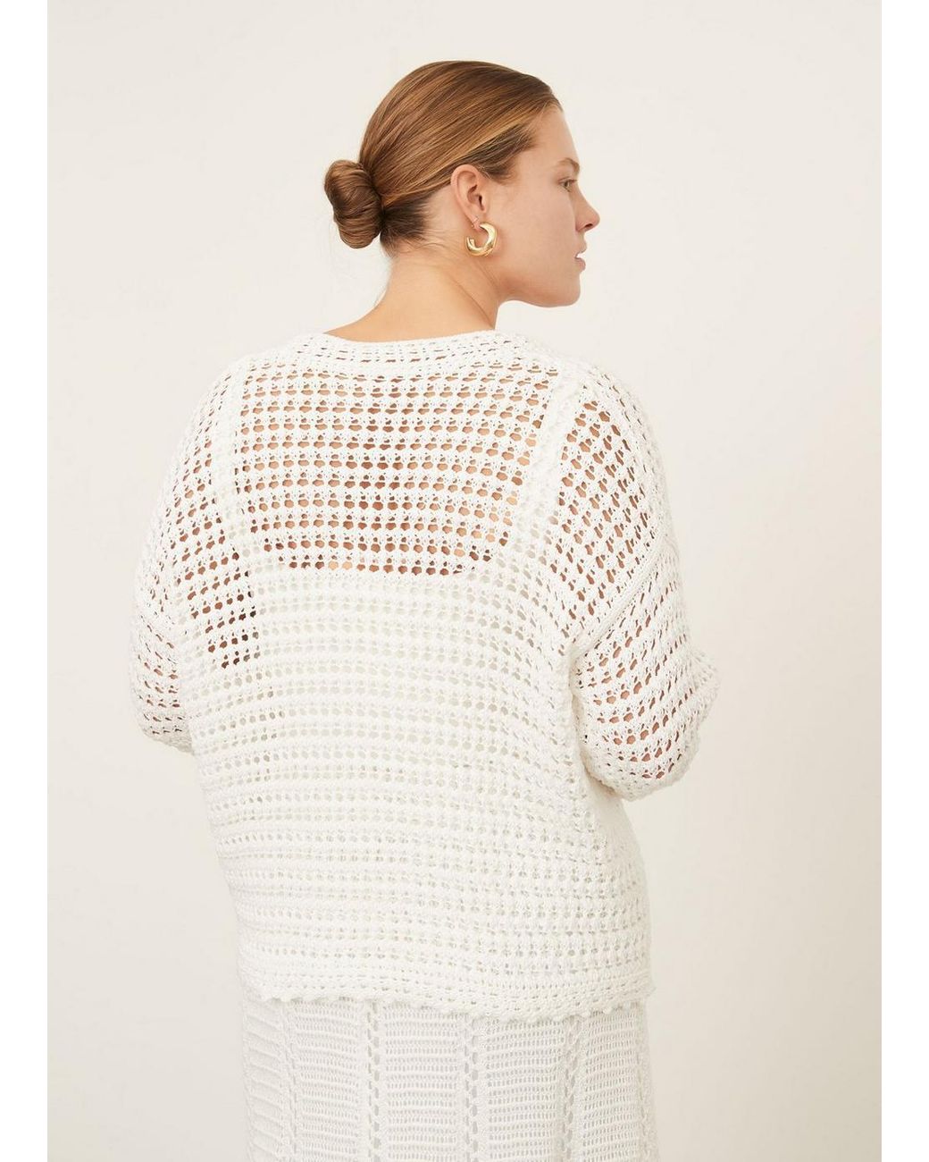 Vince Crochet Cardigan Sweater in White | Lyst