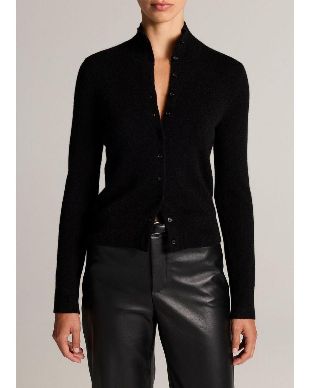 Vince Black Wool & Cashmere-Blend Turtleneck Cardigan