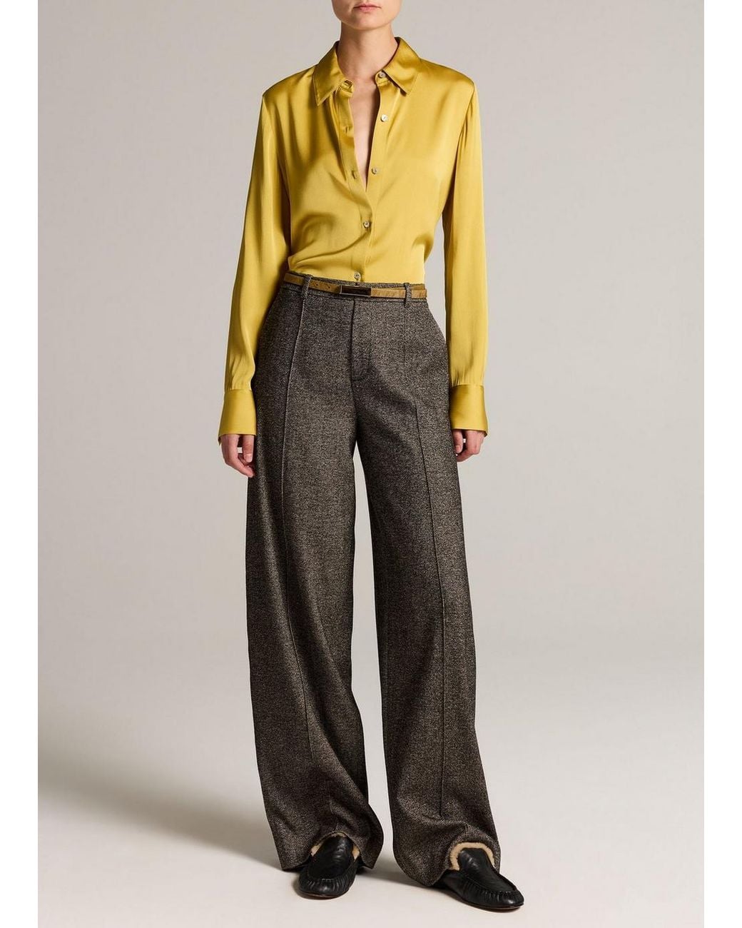 Vince Multicolor High-Rise Wool-Blend Pintuck Wide-Leg Trouser
