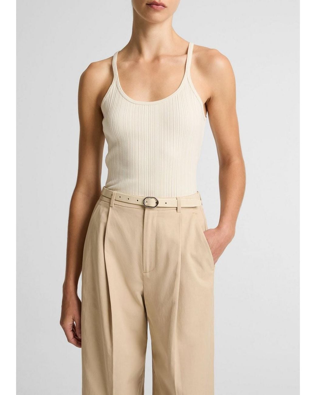 Vince Natural Variegated-Rib Cotton-Blend Tank
