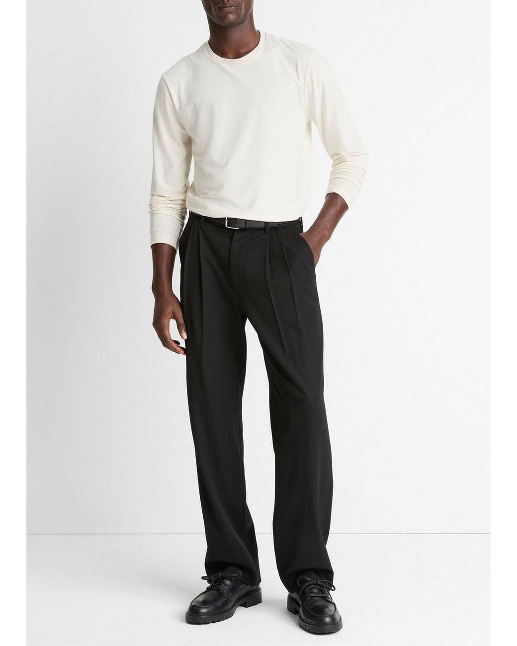 Vince White Wool Double-Pleat Suiting Trouser for men