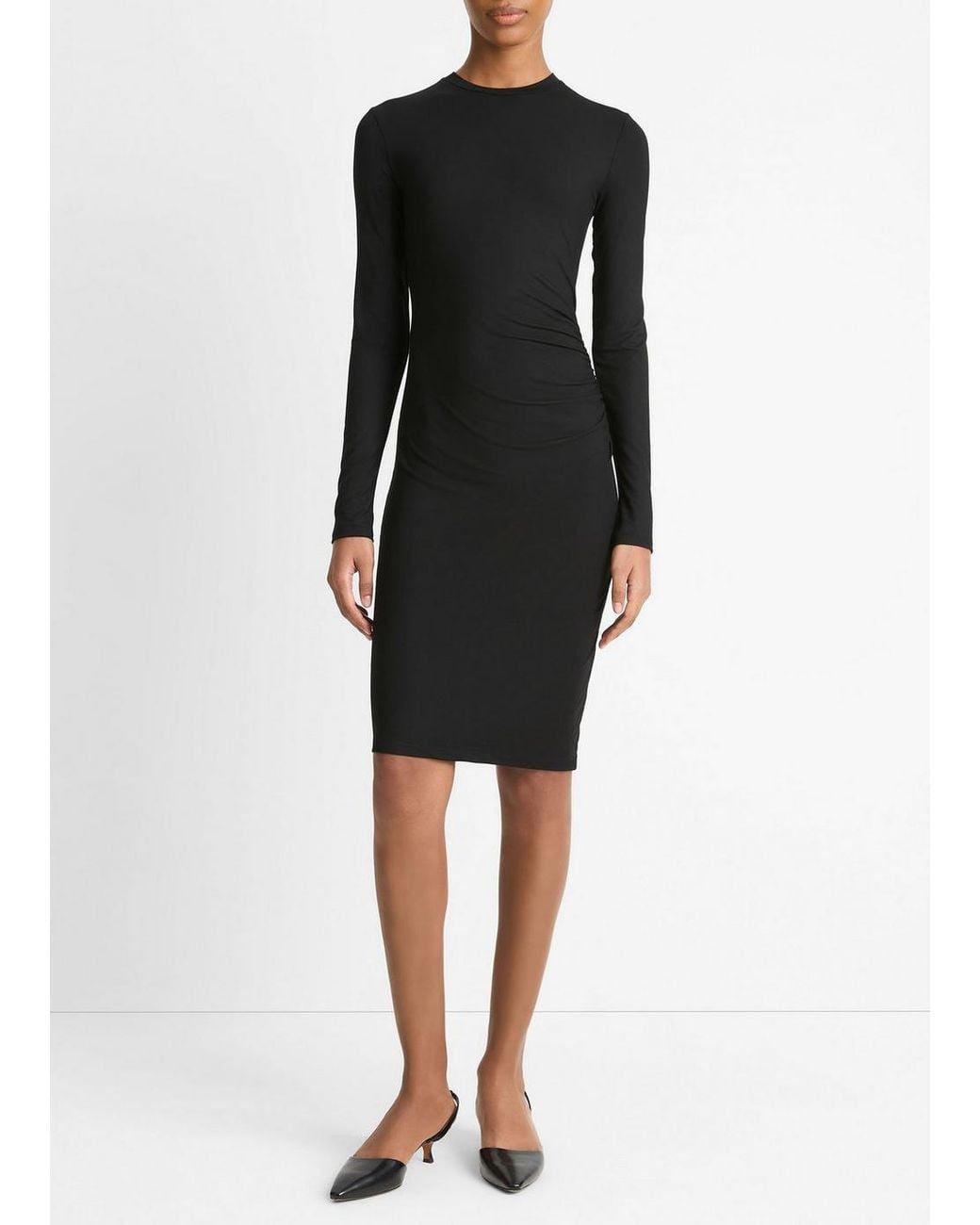 Vince Black Draped Long-Sleeve Short Dress