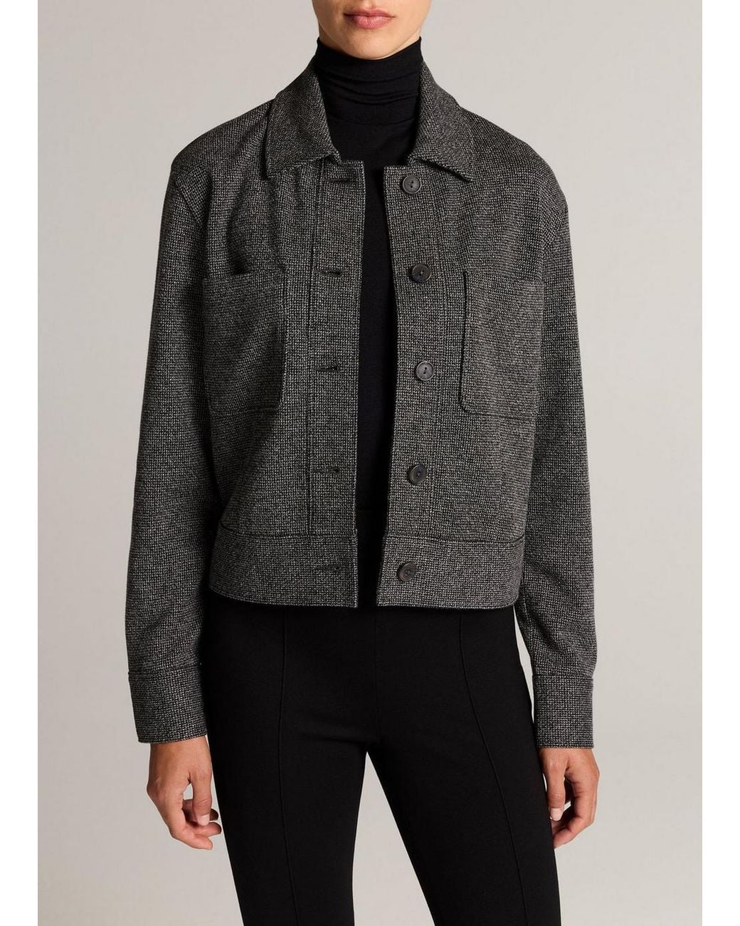 Vince Gray Houndstooth Italian Cotton-Blend Jacket