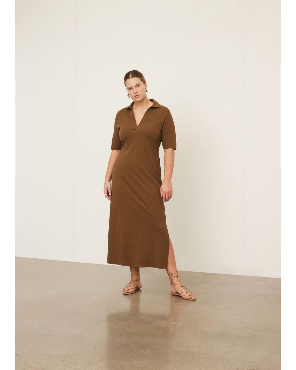 Vince Elbow Sleeve Polo Dress in Brown Lyst