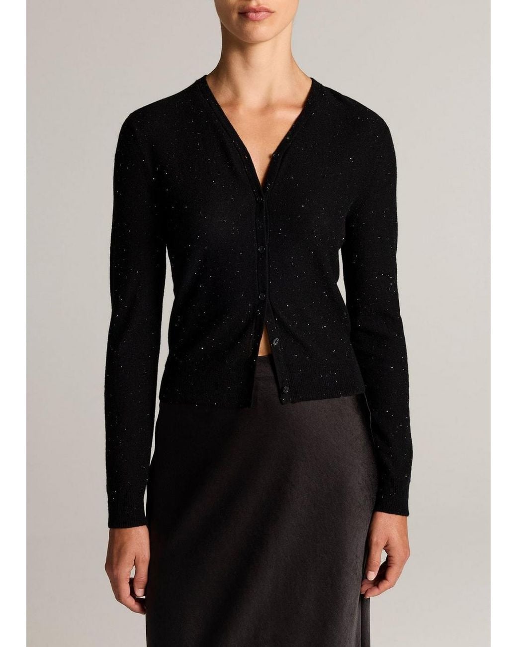 Vince Black Metallic Cashmere-Silk V-Neck Cardigan