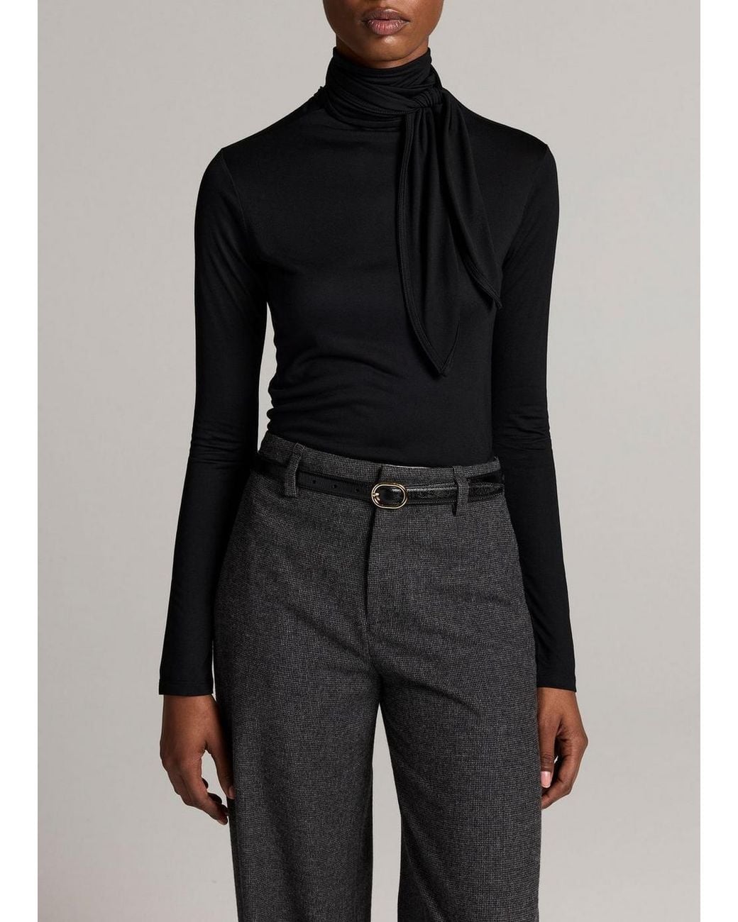 Vince Black Jersey Tie-Neck Long-Sleeve Top