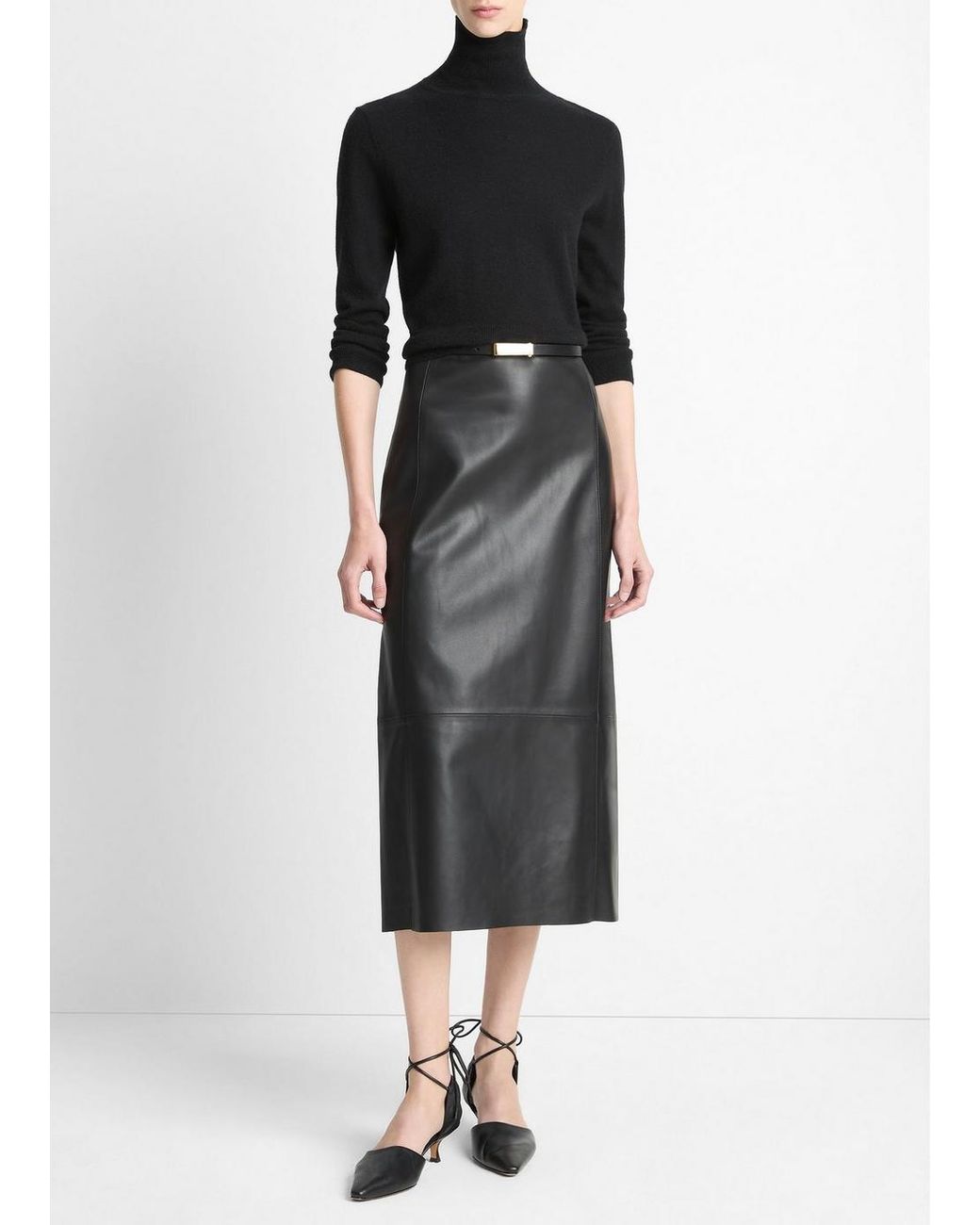 Vince Black Leather Straight Skirt