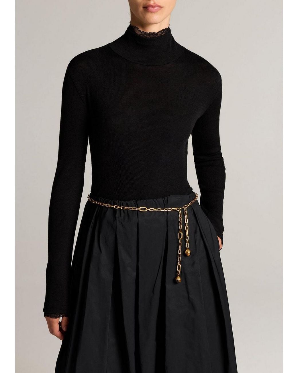 Vince Black Lace-Trim Turtleneck Sweater