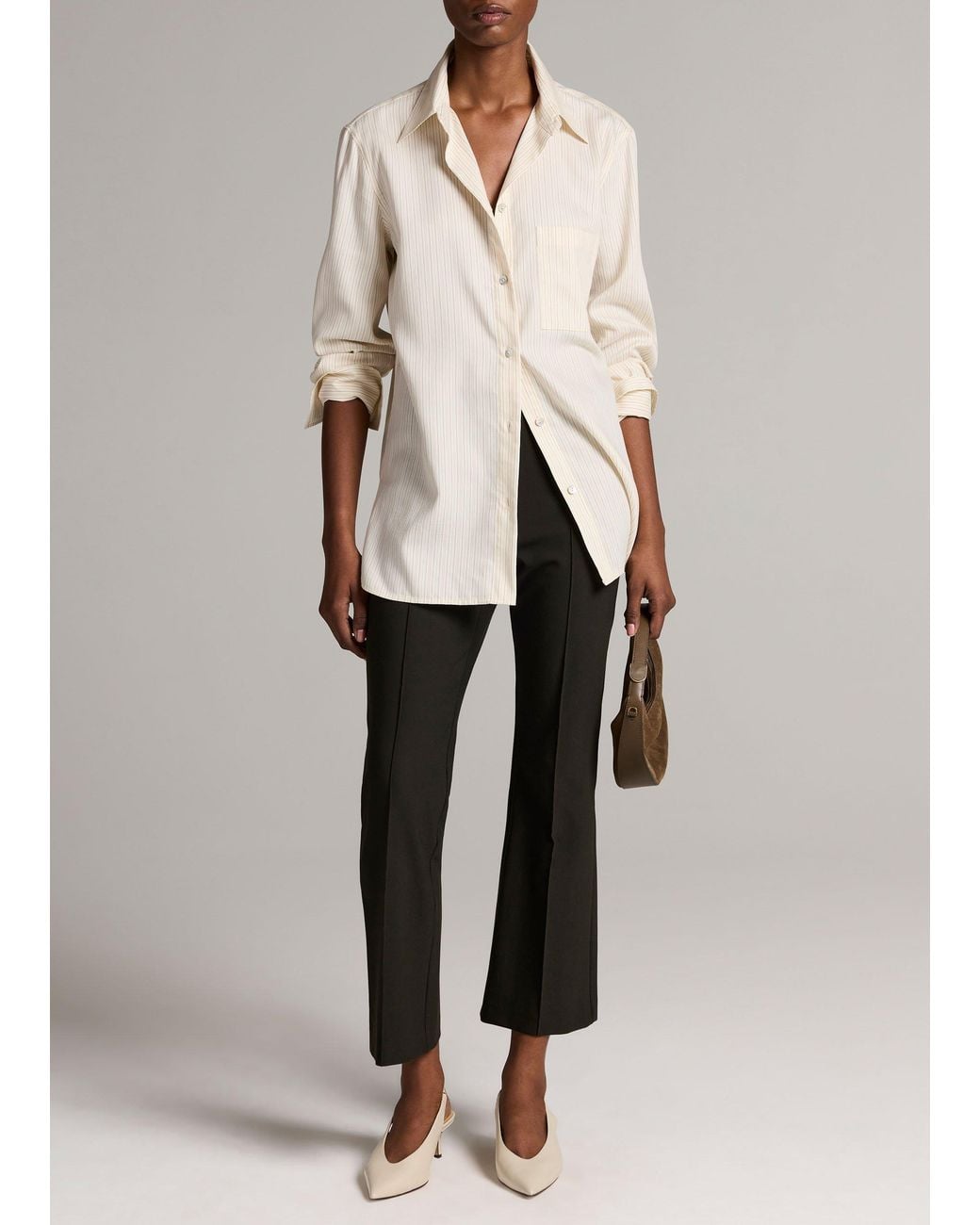 Vince Natural Niki Mid-Rise Pintuck Crop Flare Pant