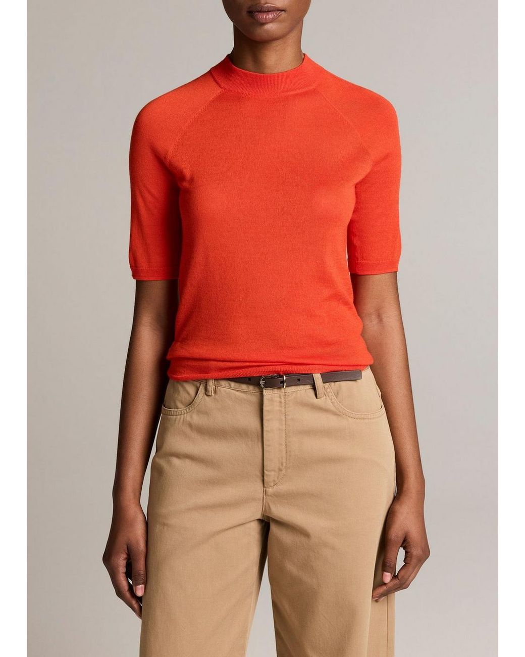 Vince Orange Cashmere-Silk Mock-Neck Raglan Sweater