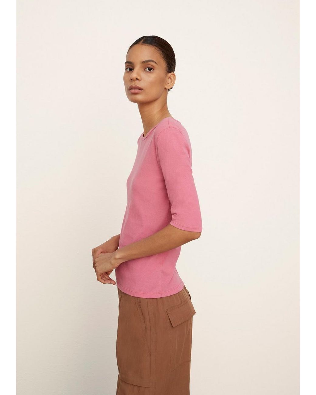 Vince Cotton Elbow Sleeve Crew Neck Tee 