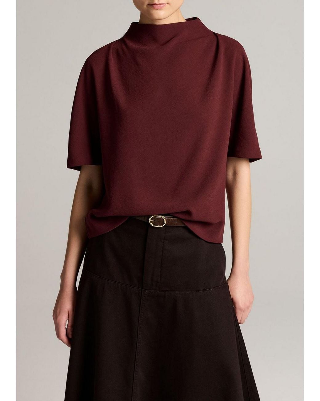 Vince Red Draped Crepe Funnel-Neck Top