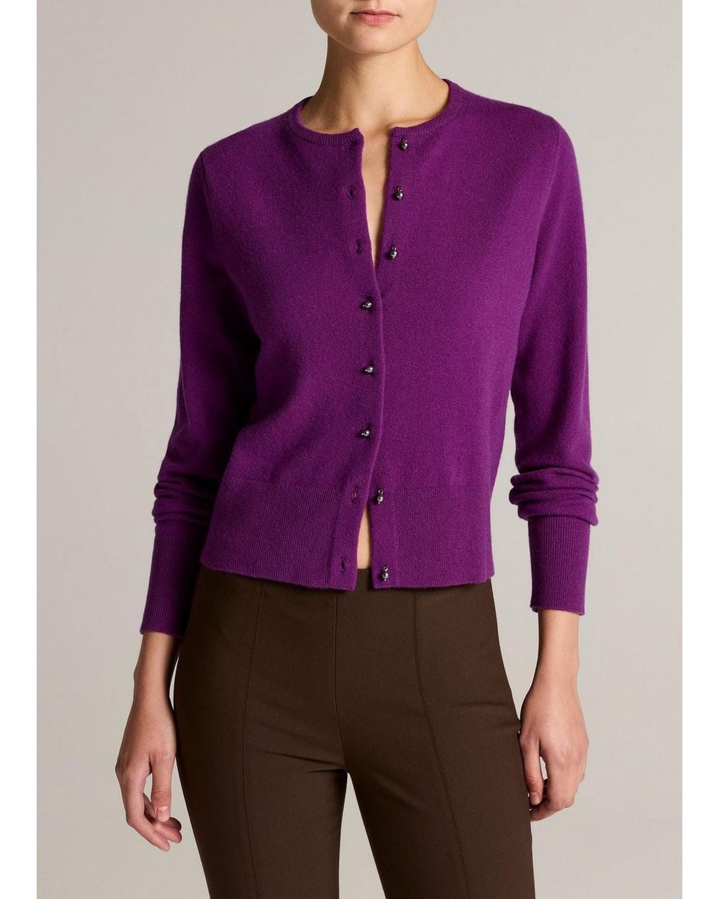 Vince Purple Pearl Drop-Button Wool & Cashmere-Blend Cardigan