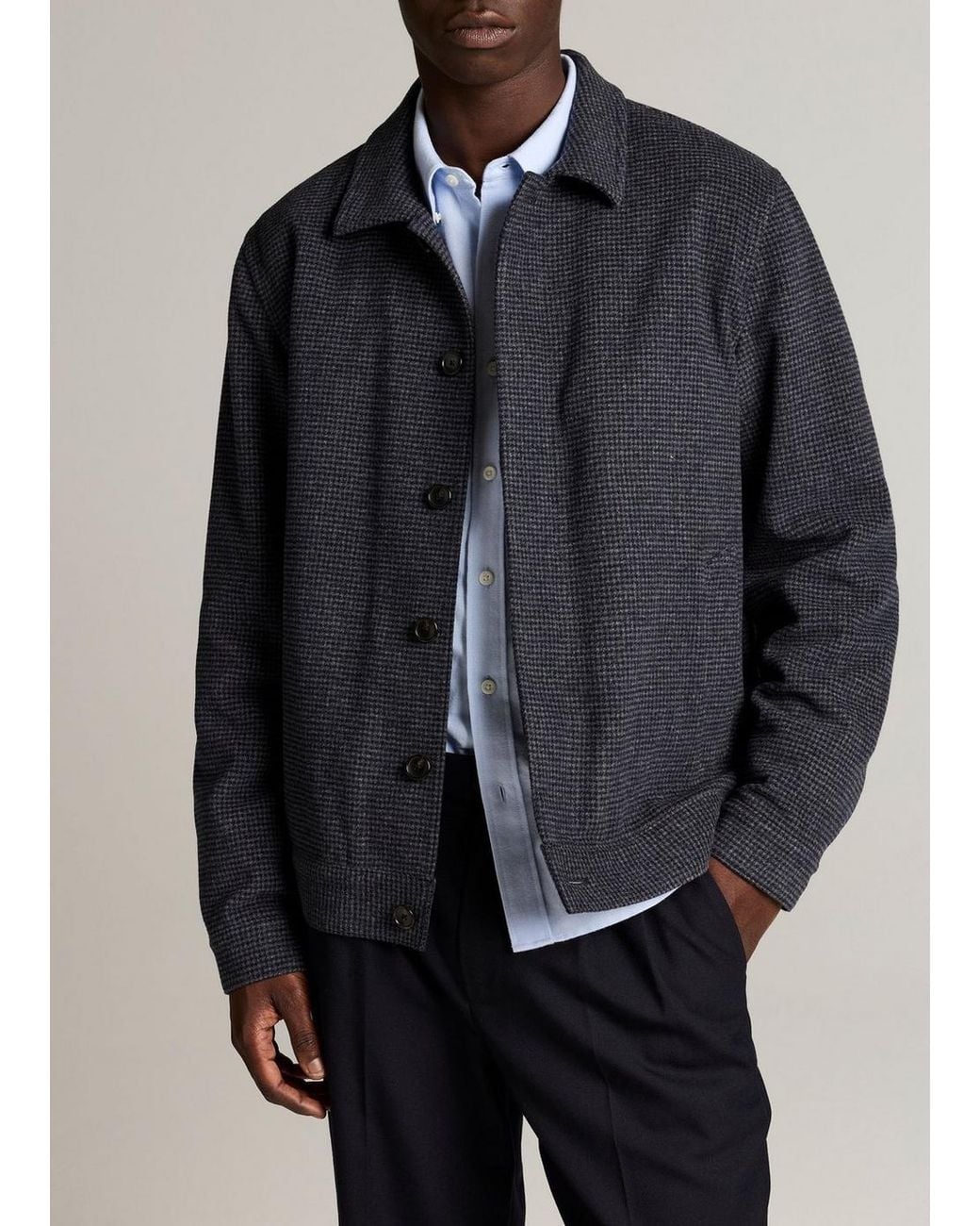 Vince Blue Houndstooth Brushed Wool-Blend Bomber Jacket for men