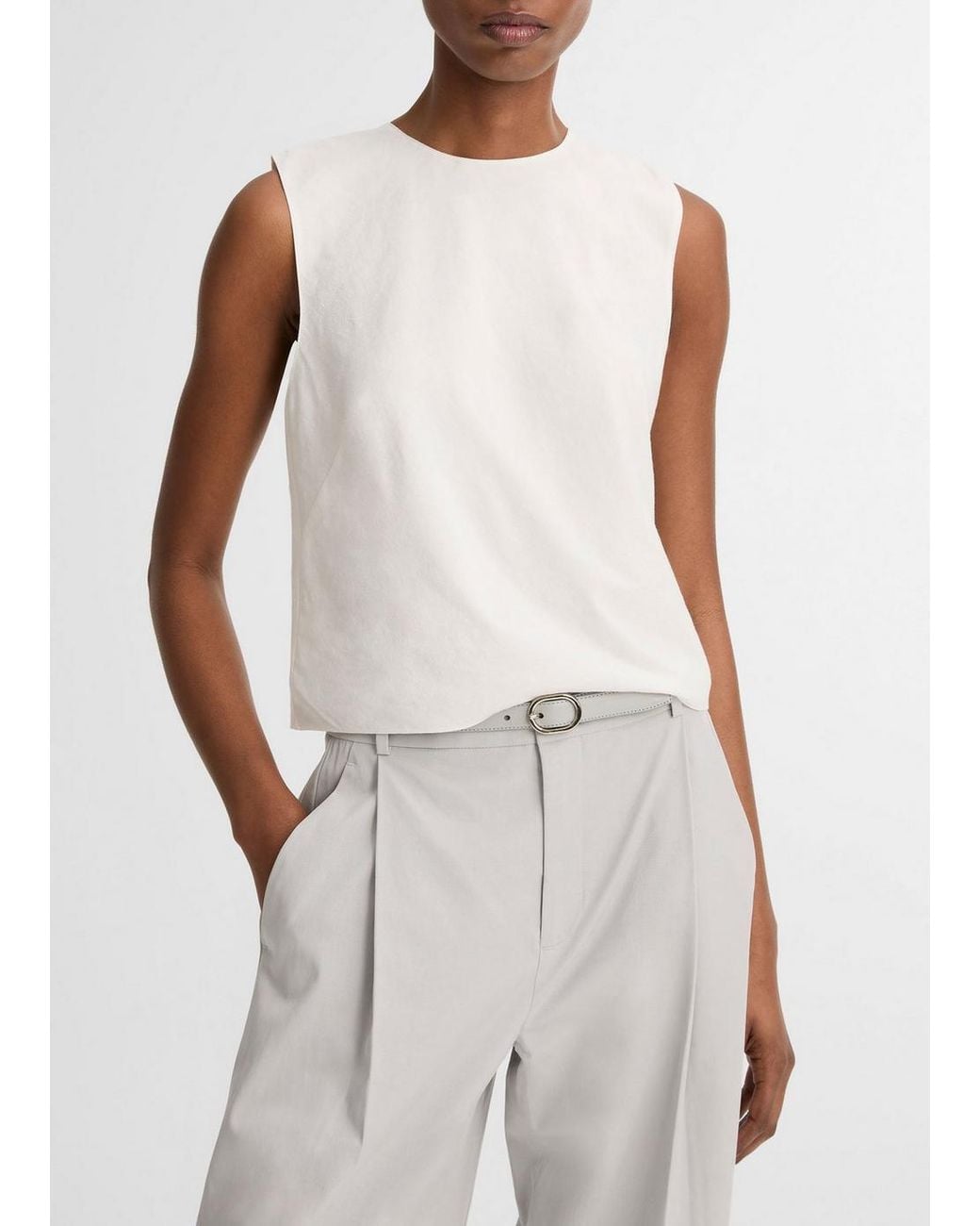 Vince White Linen Crew Neck Shell