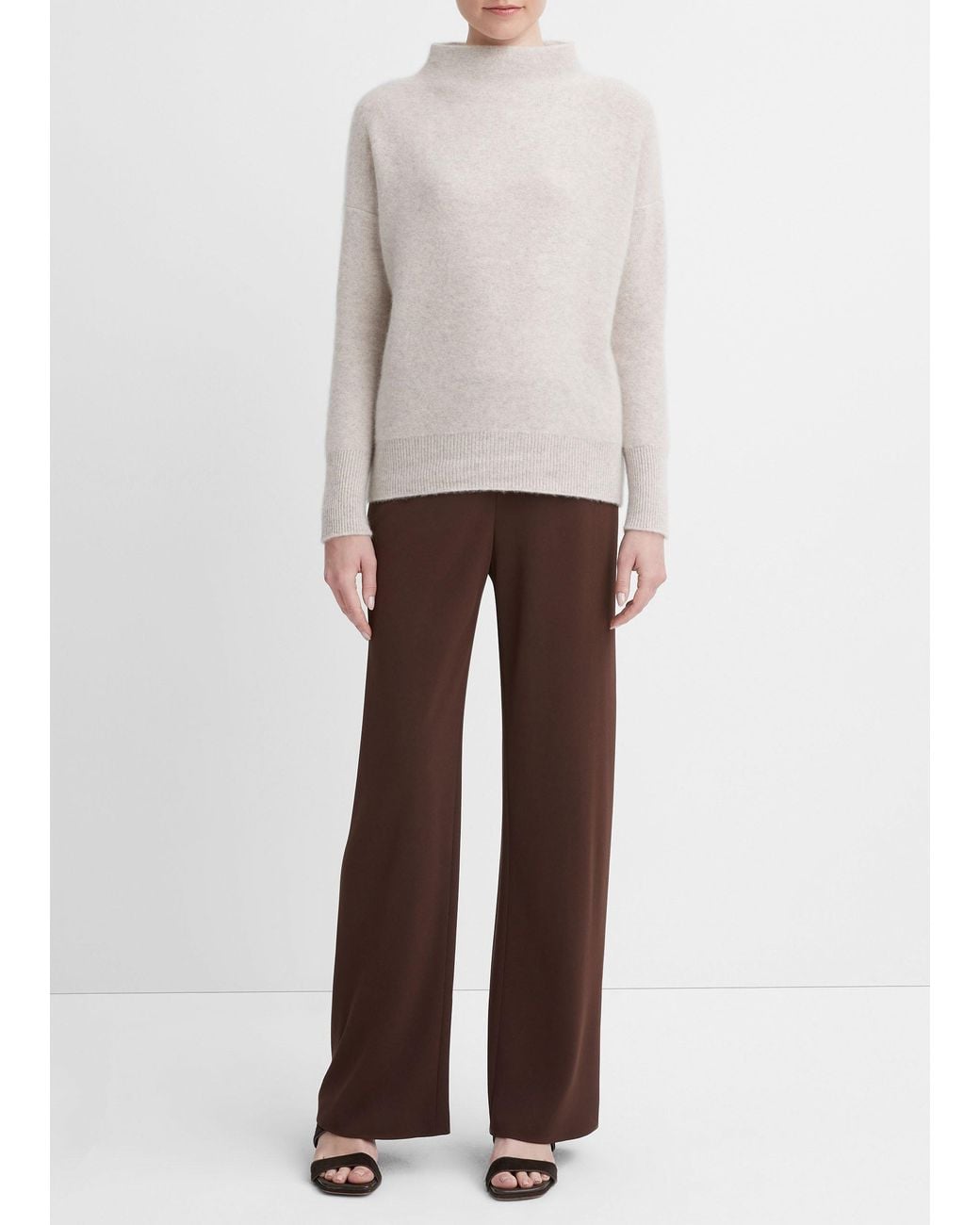 Vince White Plush Cashmere Funnel Neck Sweater, Beige, Size S