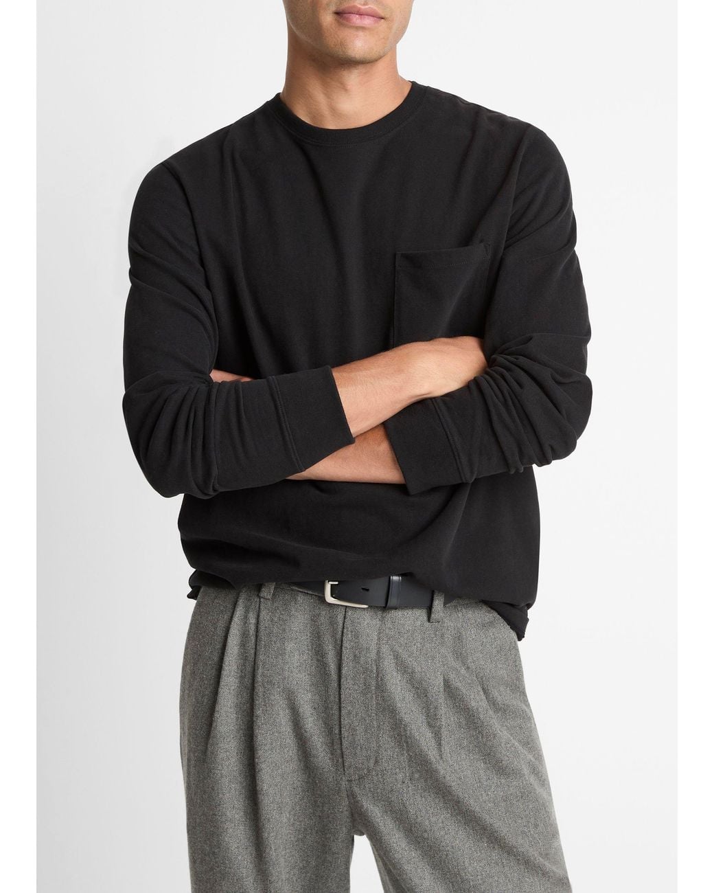 Vince Black Long Sleeve Sueded Jersey Top for men