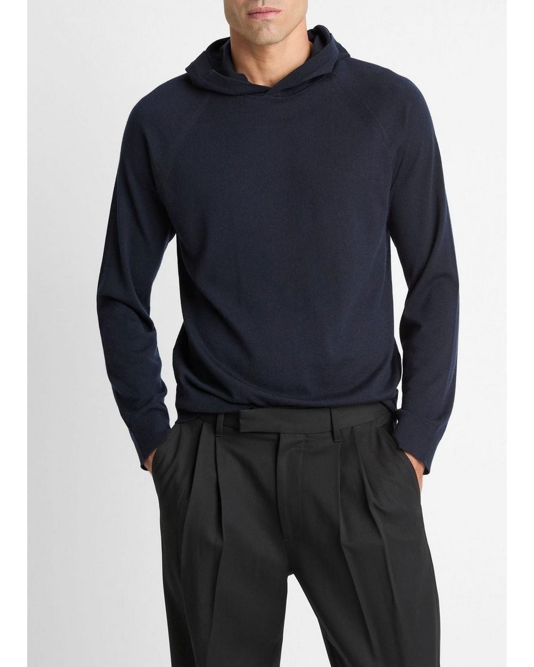 Vince Blue Featherweight Merino Wool-Cashmere Hoodie for men