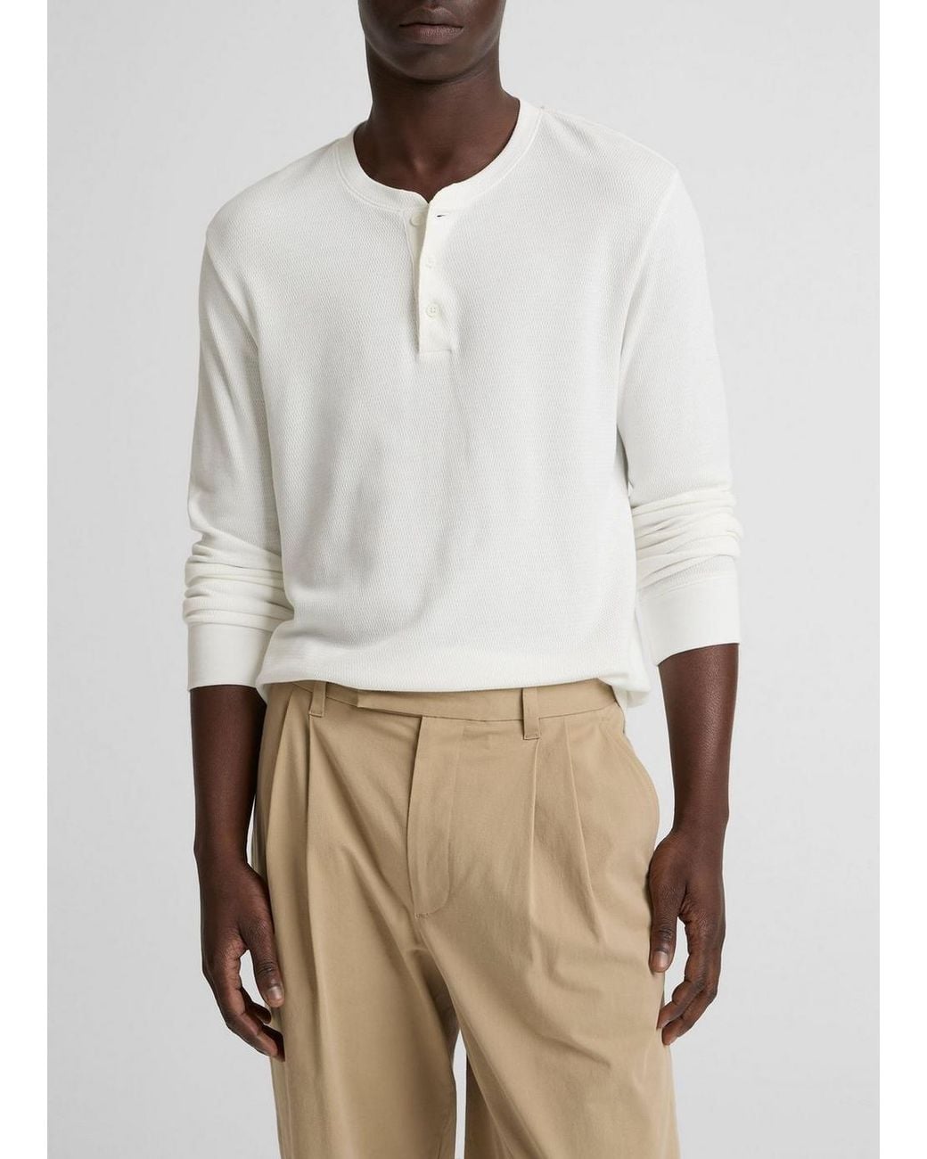 Vince White Jacquard-Rib Cotton Henley for men
