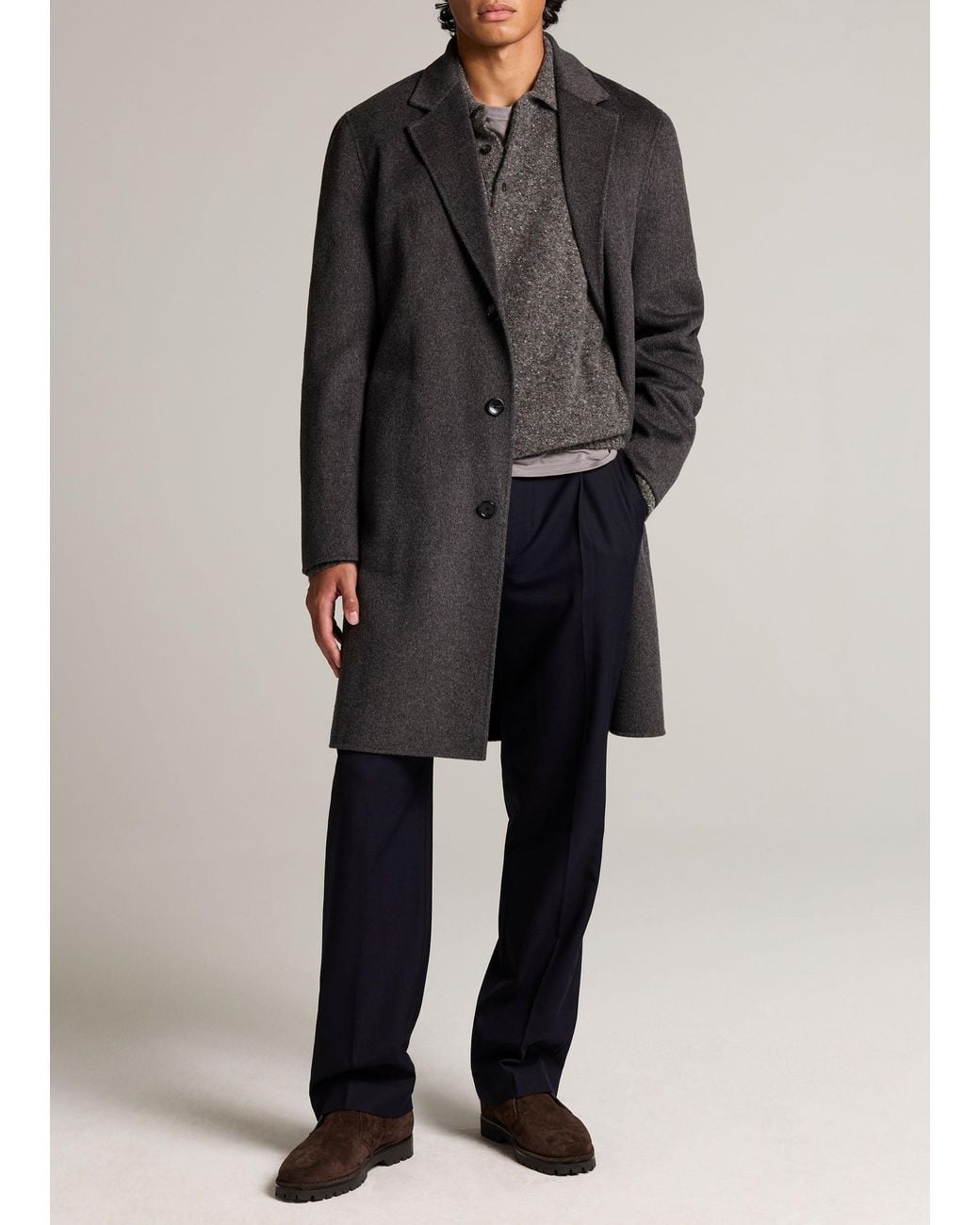 Vince Black Splittable Wool-Cashmere Single-Breasted Topcoat for men