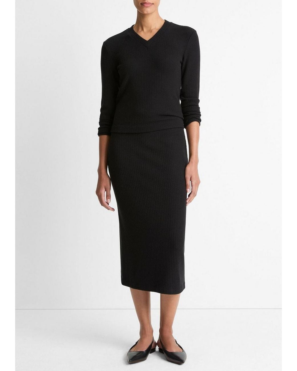 Vince Black Cozy Rib Midi Skirt