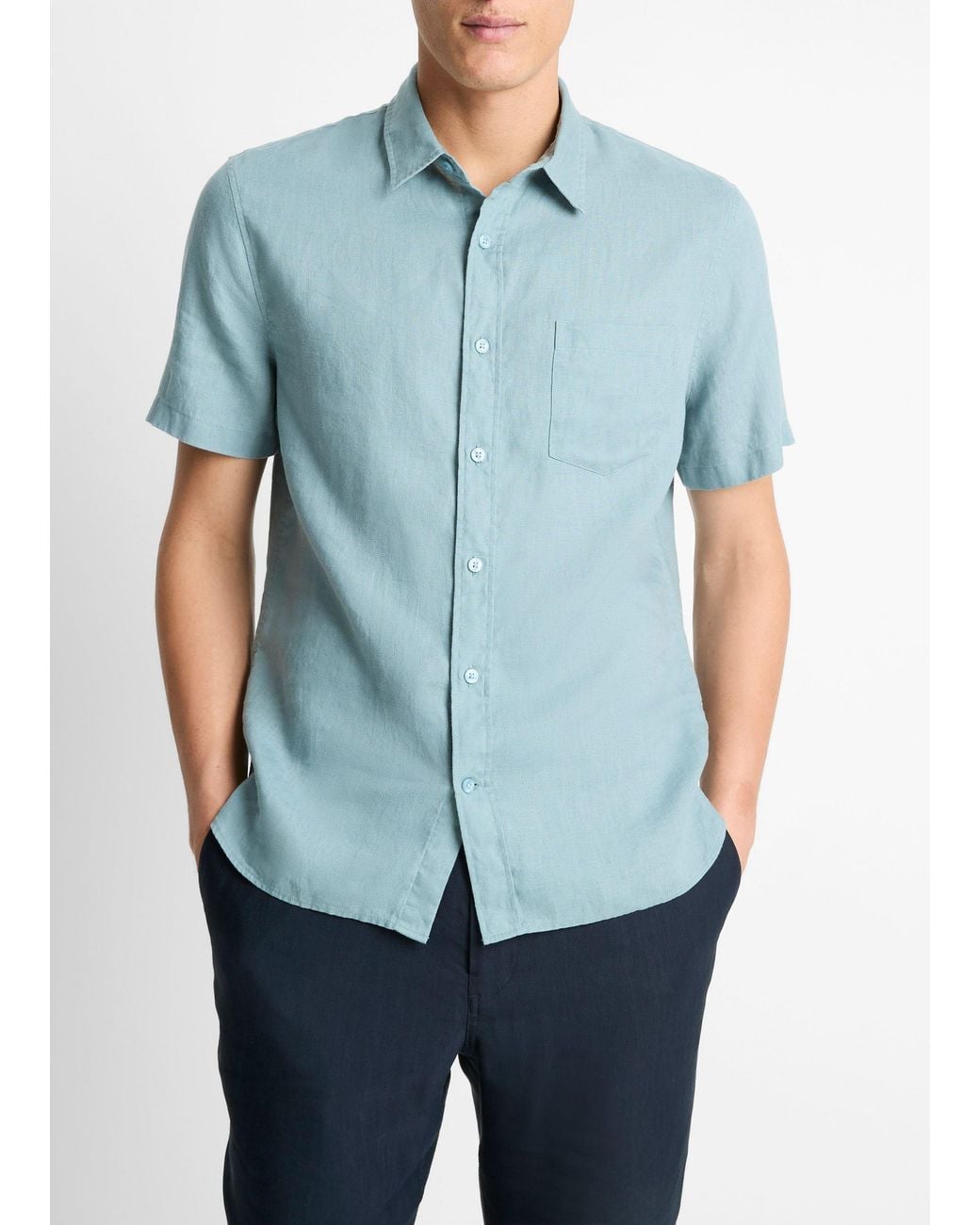 Vince Blue Linen Short-Sleeve Shirt for men