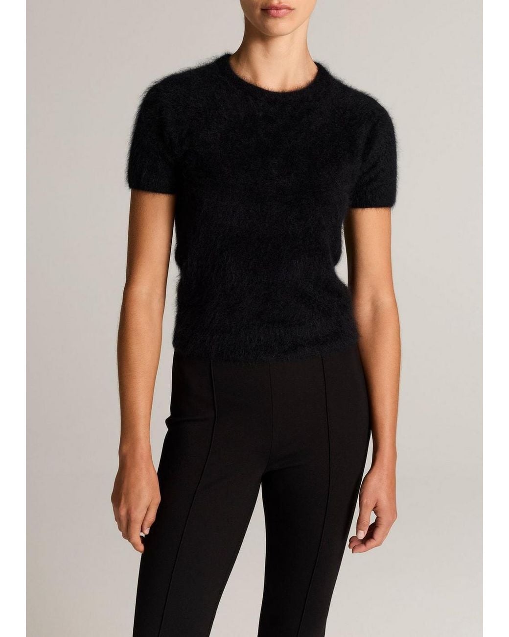 Vince Black Brushed Cashmere Short-Sleeve Sweater