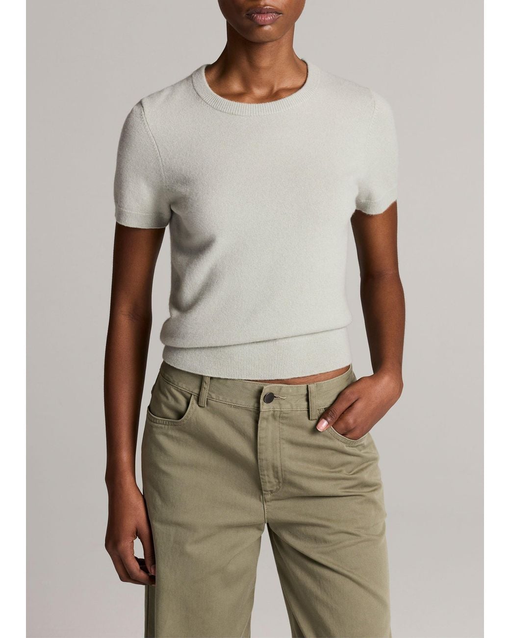Vince Natural Wool & Cashmere-Blend Short-Sleeve Sweater